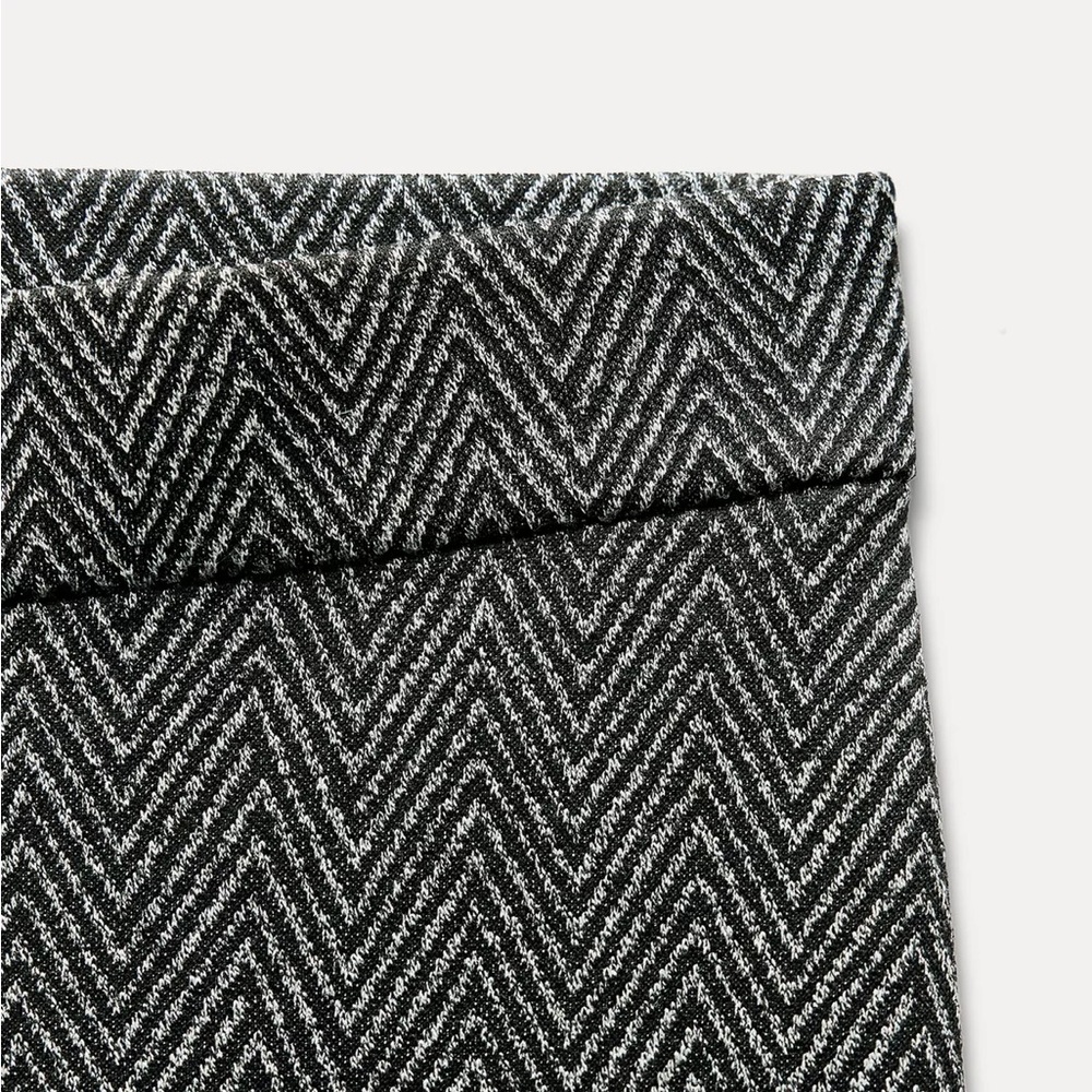ZARA Stretch Herringbone Flare Trousers Grey Marl Size M NWOT - Picture 3 of 14